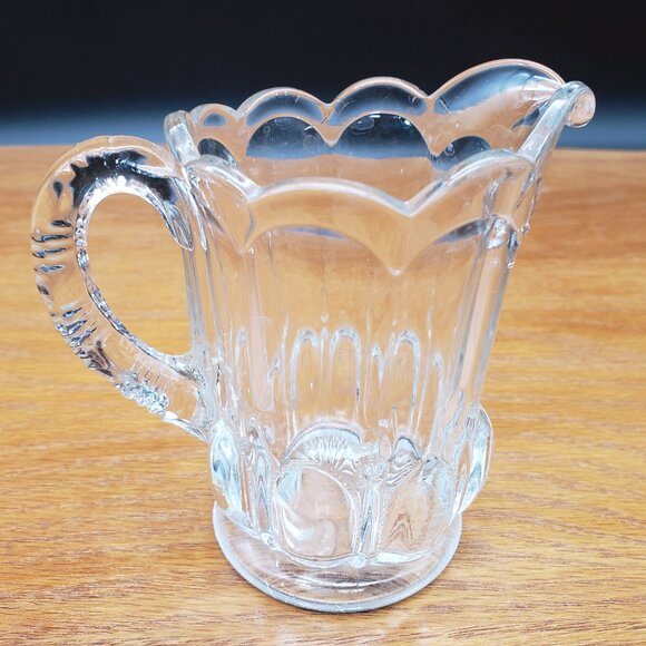Vintage Pressed Glass Creamer Small Pitcher Scalloped Rim Paneled Design 4” - Picture 3 of 7